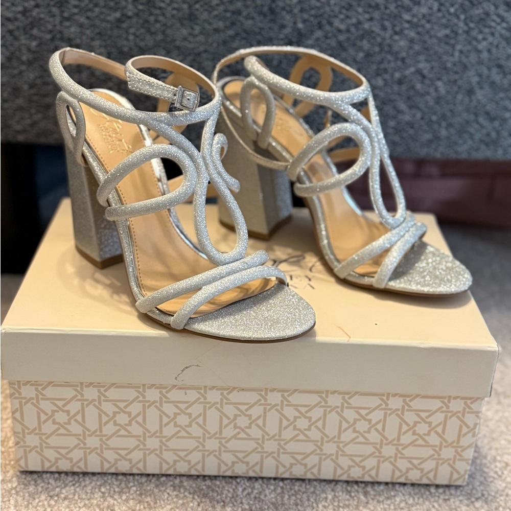 Silver Glitter Strappy High Heels